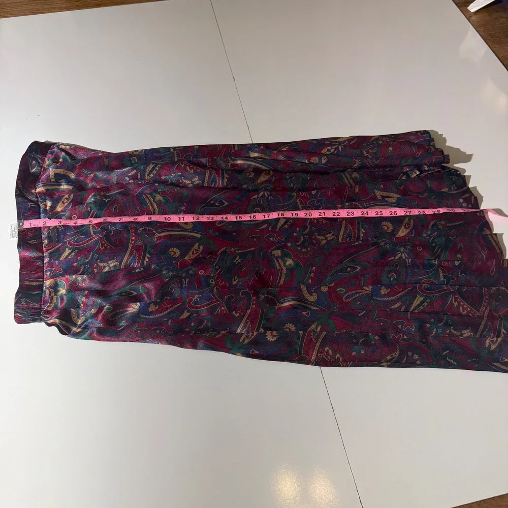 Koret Vintage Paisley Pleated Midi Skirt Jewel Tone Burgundy Teal Size 16